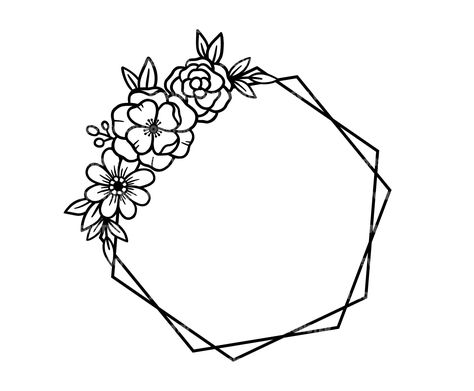 Hexagon Wreath, Monogram Border, Floral Wreath Svg, Border Vector, Silhouette Png, Vector Cut Files, Floral Monogram, Vector Cut, Monogram Svg