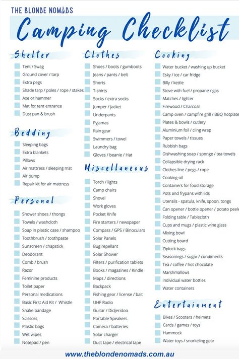 Organisation, Camping Checklist Family Camper, What To Pack For A Caravan Holiday, Caravan Checklist Packing Lists, Basic Camping Essentials, What To Pack Camping, Caravan List, What To Pack For Camp, Camping Setup Ideas Tent