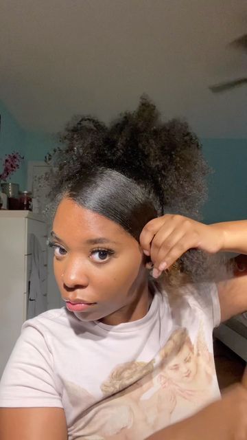 Curly Side Ponytail Black Women, Side Part Curly Ponytail Natural Hair, Natural Hair Side Swoop, Swoop With Ponytail Natural Hair, Heart Sleek Ponytail, Natural Hair Swoop Ponytail, Side Part High Ponytail Curly Hair, Sleek Swoop Ponytail Natural Hair, Natural Swoop Ponytail