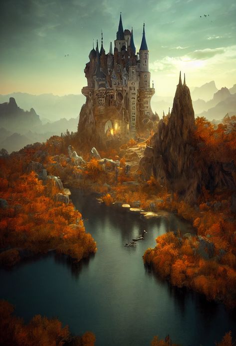 Fantasy castle by JuliaDArte Elves Kingdom, Elven Castle, Fortress Concept Art, Fantasy Landscape Art, Elf City, Castle Medieval, Dragon Castle, Sci Fi Landscape, Fairytale House