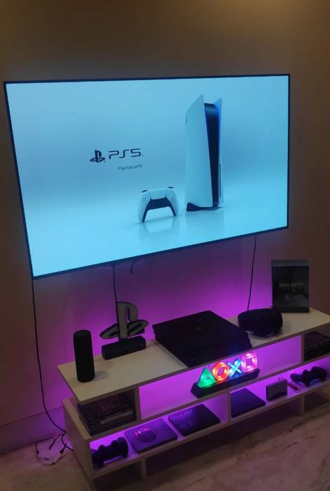 Playstation Room, Small Game Rooms, Hypebeast Room, Living Room Setup, Video Game Room Design, Video Game Rooms, Gaming Room Setup, Gamer Room, Video Game Room