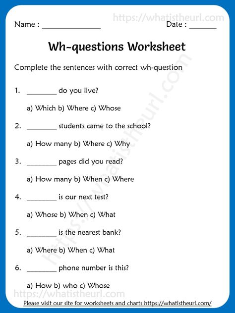 We have created a worksheet on “Wh Questions”.  There are totally 12 questions in the PDF.  Answer key is included.  For reference, you can check the answers and compare them,Please download the PDF Wh Questions Worksheets for Grade 5 Question Words Worksheet For Grade 1, Grade 5 Worksheets English, Wh Questions Worksheet, Wh Worksheets, Worksheets For Grade 5, Wh Questions Worksheets, Grammar Questions, Worksheets For Class 1, English Quiz