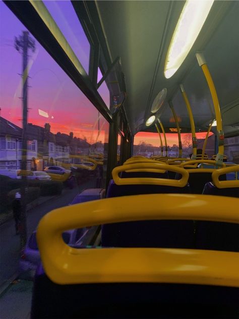 Sunset London Aesthetic, Bus Journey Aesthetic, Public Bus Aesthetic, London Bus Aesthetic, Bus Ride Aesthetic, Transport Aesthetic, Sunset Animation, Bus Aesthetics, Bus At Night