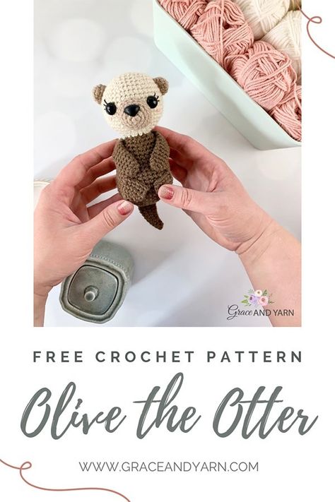 Free Crochet Otter Pattern - Easy Amigurumi - Grace and Yarn Amigurumi Patterns, Crochet Otter Pattern, Amigurumi Otter, Crochet Otter, Otter Pattern, Crochet Figures, Worry Pet, Peluche Hello Kitty, Crocheted Amigurumi