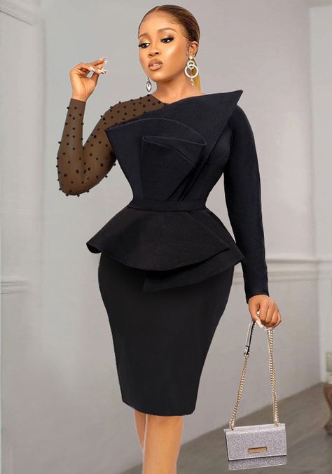 Latest Party Dresses For Ladies, Dinner Gowns For Slim Ladies, Office Classy Outfits Women, Beading Styles On Dresses, Black Dress Outfit Classy Elegant Party, Ladies Dresses Casual, Black Corporate Gown, Funeral Wear For Women Classy, Church Gowns For Ladies