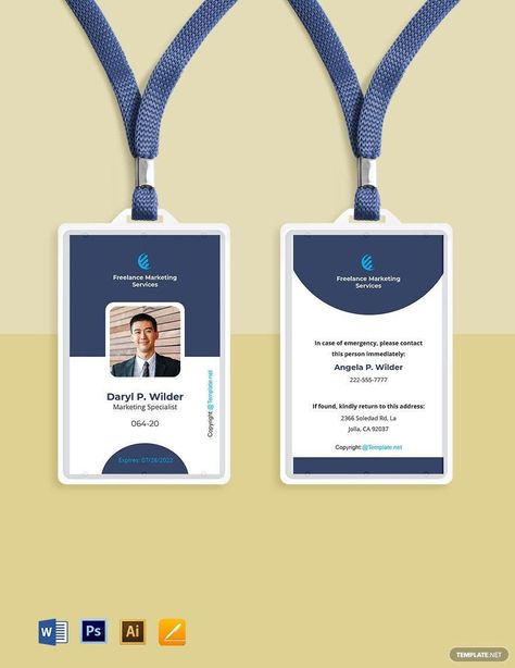 Elegant Freelancer ID Card Template Membership Card Design Ideas, Id Card Design, Identity Card Design, Employee Id Card, Scrub Style, Company Id, Medical Badge, Glass Office, Id Card Template