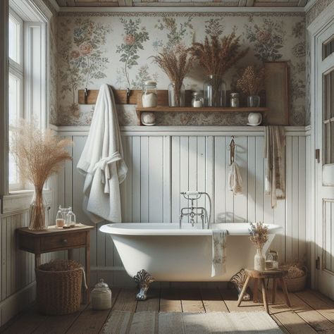 15 Enchanting Cottagecore Bathroom Ideas for Rustic Charm — Lord Decor Cotswold Bathroom Ideas, Cottage Core Small Bathroom, English Cottage Master Bath, Country Chic Bathroom Ideas, Bathroom Decor Cottagecore, Cozy House Bathroom, Dark Cottage Core Bathroom, Rustic Cottage Bathroom Ideas, Old Fashioned Bathroom Ideas