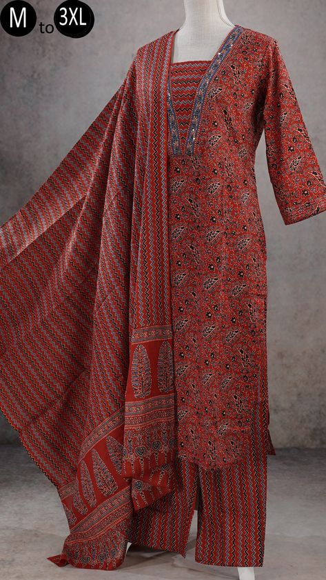 Modal Silk Ajrakh Kurti, Ajrakh Kurta Designs, Kalamkari Kurtis, Kurti Stitching, A Line Kurti Designs, Kurta Pakistani, Jaipuri Print, Cotton Palazzo Pants, Suits For Women Indian