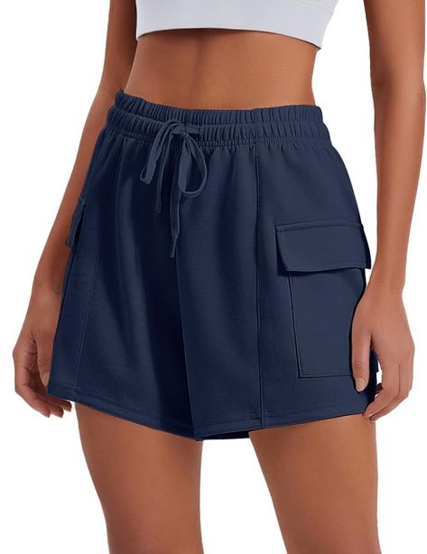 PRICES MAY VARY. 【ULTRA SOFT】Made of comfy, skin-friendly, stretchy and breathable air-layer material, the womens sweat shorts are suitable for athletic and casual daily wear. Enjoy the perfect balance of comfort and style in the shorts. 【2 POCKETS】With two deep pockets, these casual cargo shorts are secure for essentials like phones, cards, cash, earbuds, etc, ensuring convenient storage. 【HIGH WAISTED】The elastic high waisted design provides a flattering silhouette while the adjustable drawcor Womens Sweat Shorts, Sweat Shorts Women, Grey Sweat Shorts, Cargo Shorts Women, Shorts High Waisted, Casual Athletic, Athlete Workout, Shorts Women, Lounge Shorts