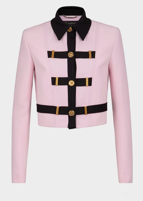 Cropped Jacket Street Style, Versace Jacket, Ladies Coat Design, Collared Jacket, Versace Outfit, Womens Fashion Chic, High Fashion Outfits, Jacket For Women, Trench Coats Women