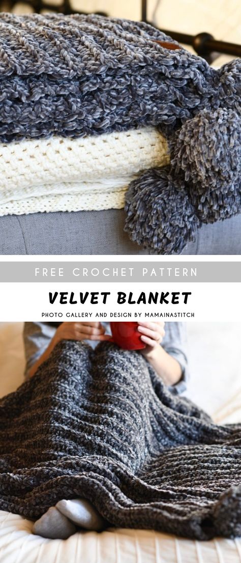 Amigurumi Patterns, Crochet Blanket Edging Patterns, Crochet Blanket Border, Crochet Velvet, Crochet Blanket Edging, Modern Crochet Blanket, Blanket Craft, Velvet Yarn, Crochet For Beginners Blanket