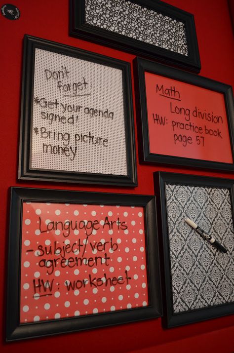 DIY Dry Erase Picture Frames. Would be great in a kitchen or bathroom to write reminders for things you need. Goth Classroom, Diy Dry Erase Board, Classroom Diy, Diy Rangement, Diy Classroom, Classroom Design, Future Classroom, Decor Minimalist, School Organization
