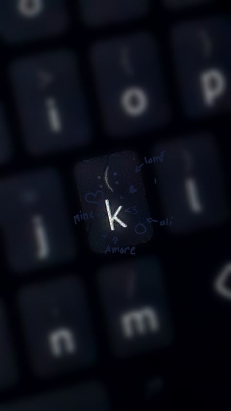 #k #loml #aesthetic #dark #keyboard #cybercore #cyber #mine #letter #lovecore #heart #blue #night #wallpaper Letter K Keyboard Aesthetic, Letter K In Keyboard, K Aesthetic Letter Wallpaper, Letter J Keyboard Aesthetic, K Keyboard Wallpaper, K Keyboard Letter, Letter T Wallpaper Aesthetic, Letter K Wallpaper Aesthetic, K Crush