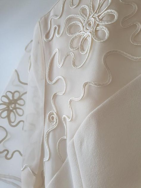 Couture, Haute Couture, Embroidery On Shoulder, Surface Cording, Organza Embroidery Dress, Cording Embroidery Design, Embroidery On Organza, Corded Embroidery, Cording Embroidery