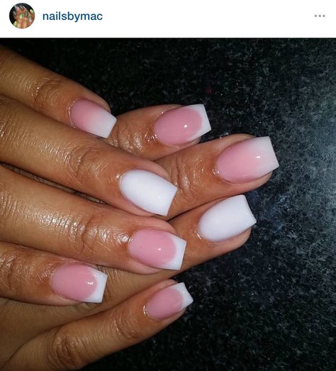 Pink And White Tip Acrylic Nails, Shorties Dip Nails, Pink And White Ombre Short Nails, Short Acrylic Pink And White Nails, Square Pink And White Ombre Nails, Pink Short Ombre Nails, Pink And White Overlay Nails, Short Ombre Pink And White Nails, Short Acrylic Nails Pink And White