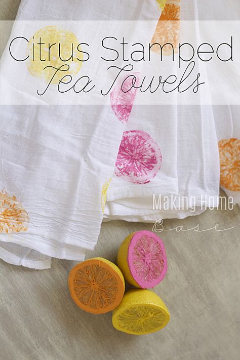 Stamped Tea Towels, Mops Crafts, Flour Sack Tea Towels, Summer Crafts For Kids, Colorful Fruit, Great Gifts For Mom, Flour Sack, Crafty Craft, Crafty Diy