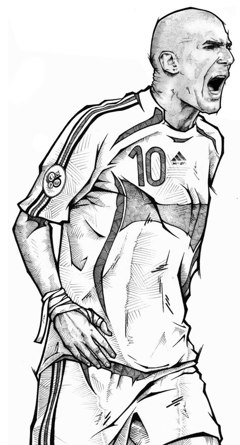ESPN Classic - Great Controversies by Andreas Preis, via Behance Zidane Drawing, Football Drawing Sketches, Football Players Drawing, Ronaldinho Drawing, Real Madrid Art, Football Sketch, Big Illustration, Football Player Drawing, Classic Channel