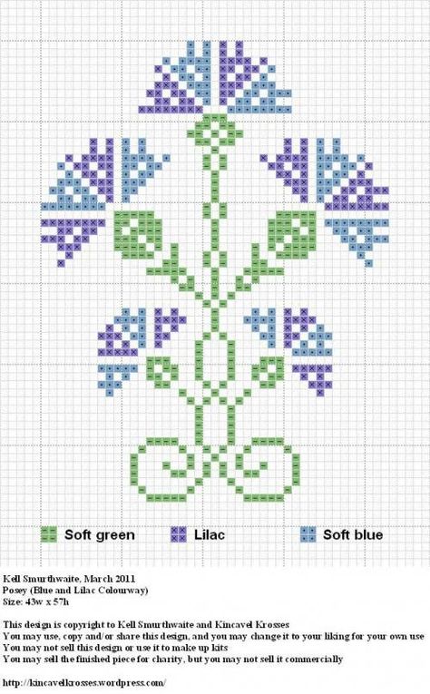 Posey (Blue and Lilac Colourway) from Kincavel Krosses website Thistle Cross Stitch Pattern, Cross Stitch Boards, Easy Cross, Cross Stitch Patterns Flowers, Needlework Patterns, Floral Cross Stitch, Cross Stitch Samplers, Simple Cross Stitch, Cross Stitch Patterns Free