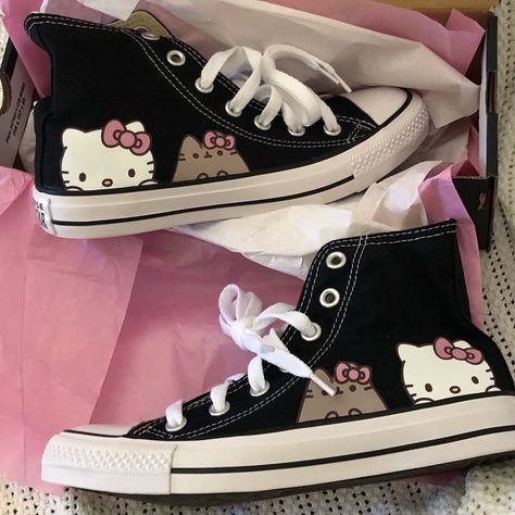 Women’s Size Brand New In The Box Never Worn Price Firm- But I Can Sell On Mercar For Cheaper, Just Ask Jordan Must Haves, Shoe Design Converse, Cute Black Shoes For Women, Hello Kitty Jordans, Kawaii Converse, Converse Shoe Laces Ideas, Shoes To Get, Cute Pink Things, Cool Hello Kitty