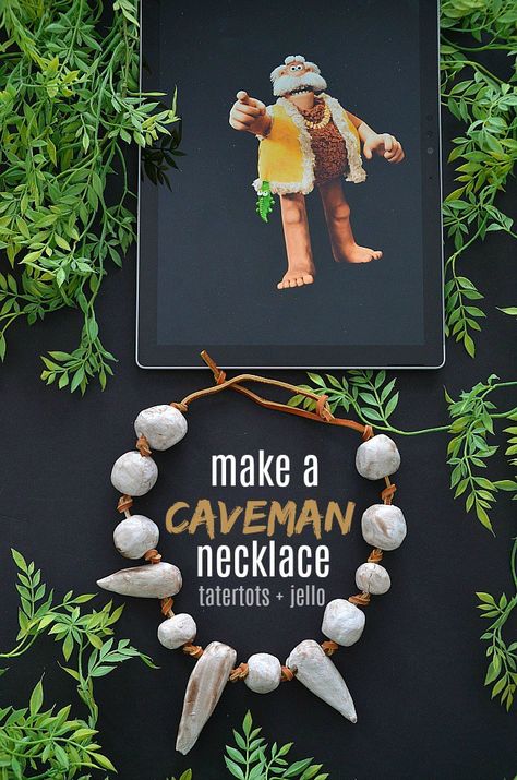 Stone Age Tools Project, Time Travel Crafts For Kids, Caveman Necklace, Croods Party, Caveman Party, Mummy Crafts, Stone Age Art, Monster Craft, October Crafts