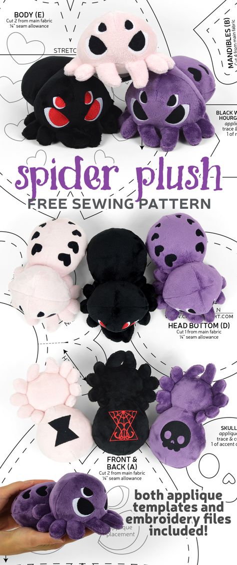 Free Stuffy Sewing Patterns, Sanrio Plush Sewing Pattern, Moth Plush Pattern Free, Easy Plush Pattern Free, Spider Sewing Pattern Free, Diy Bat Plush, Plushies Diy Pattern, Beetle Plush Pattern, Free Sewing Plush Patterns