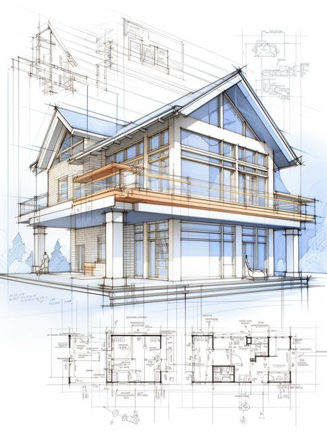 A comprehensive engineering blueprint for a sustainable energy-efficient home. Include the house's detailed mechanical design. Revit House Design, Technical Drawing Architecture, House Sketch Architecture, Home Sketch, Architecture Journal, Homes Architecture, Building Design Plan, Detail Arsitektur, Architecture Blueprints