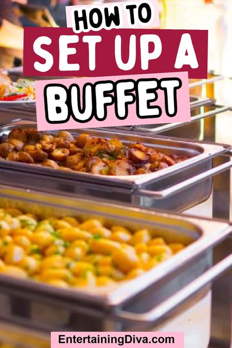 How To Set Up A Buffet | Holidays and Events Catering Table Setup Food Stations, Table Setup For Party Layout, Backyard Wedding Buffet, Food Displays For Parties Buffet Tables, Buffet Table Arrangement, Buffet Setup, Buffet Tablescapes, Football Party Appetizers, Superbowl Party Appetizers