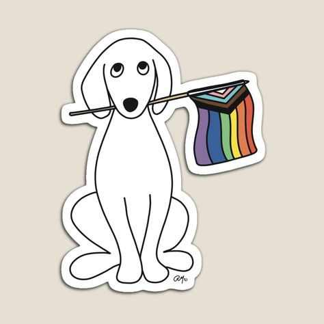 Dog Cartoon holding Inclusive Pride Flag Lgbtq Doodles, Pride Doodles, Inclusive Pride Flag, June Journal, Pride Flag Sticker, Dog Cartoon, Pride Stickers, Flag Sticker, Doodle Dog