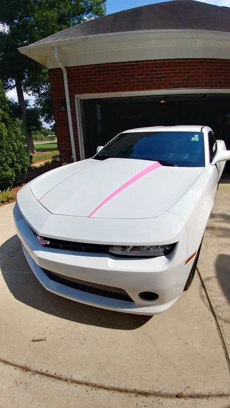 White And Pink Camaro, White Mustang With Pink Stripes, Pink Camaro Zl1, White And Pink Car, Black And Pink Car, Camaro Pink, Pink Hellcat, Pink Camaro, White Camaro