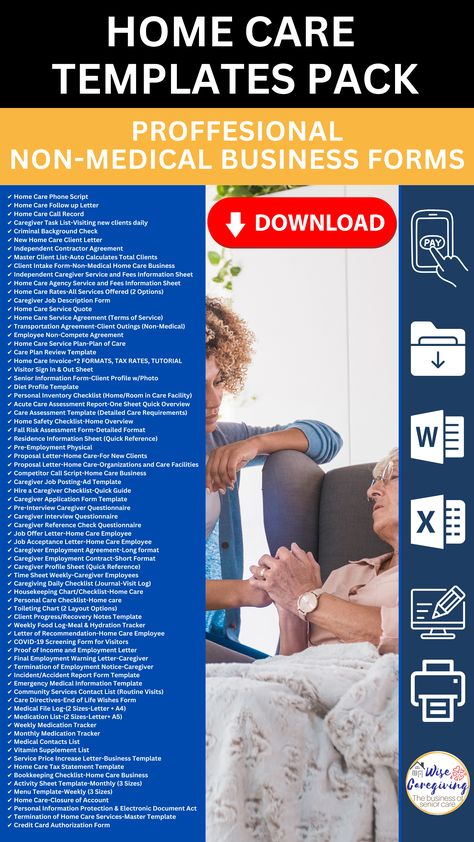 Download these editable forms for your non medical home care business. Insert your logo and company and location specific information and they are ready to use with your clients and employees! Companion Care Business, Non Medical Home Care Business, Medical Sales Rep, Courier Business, Medical Sales, Home Care Agency, Medical Health Care, Healthcare Business, Medication Tracker