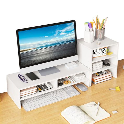 PRICES MAY VARY. 🧡MONITOR STAND -This monitor stand comes with 2-tier design+ 3-layer shelf, creating extra storage space for working supplies like monitor/notebook/ mouse/keyboard/cellphone/pen/books and etc.Desktop monitor stand dimensions: 19.6 inch x 7.8inch x 5.1 inch.3-Tier Storage Rack Dimensions: 9.2 inch x 7.8inch x 10.6 inch. 🧡INCREASE STORAGE:2-tier design + 3-layer shelf for you to place your favorite books, photo, alarm clock, etc at hand, easy access and space-saving. The laptop Desk Monitor Stand, Computer Monitor Stand, Layer Shelf, Office Supplies List, Desktop Monitor, Screen Laptop, Bookshelf Organization, Monitor Riser, Mouse Keyboard