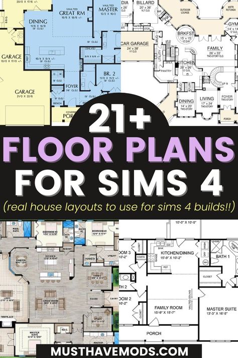 sims 4 house layouts Floor Plans Sims 4 Mansion, Sims 4 Cute House Layout, Sims 4 One Floor House Plan, Sims 4 Houses Layout Measurements, Floorplan Small Home, 6 Bedroom House Plans Sims 4, Home Layouts Sims 4, Sims Penthouse Layout, Sims 4 Large House Floor Plan