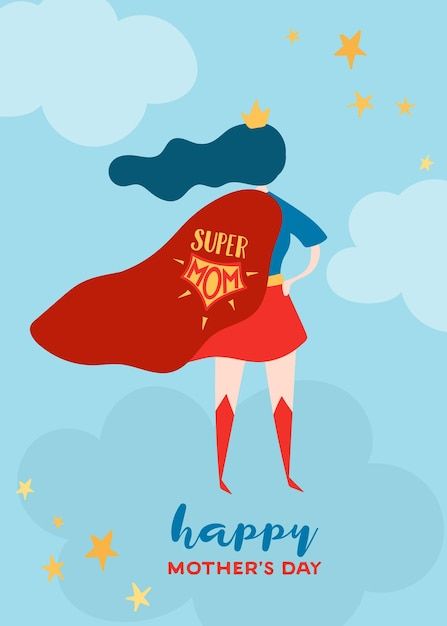 Mother Day Poster, Mother Character, Super Mama, Mothers Day Poster, Cape Designs, Mother's Day Greeting, Red Cape, Poster Banner, Woman Card