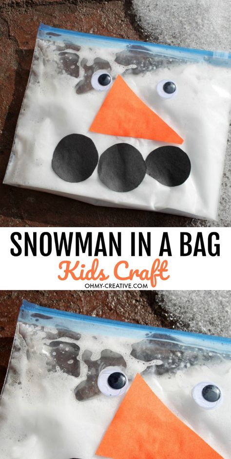 Snowman In A Bag, Snowman Crafts Diy, January Crafts, December Crafts, Sensory Crafts, Winter Activities For Kids, Daycare Activities, Winter Preschool, Toddler Winter