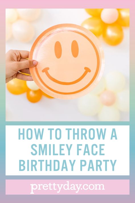 Smiley Cakes Ideas, Smiley Face Birthday Party Activities, Smiley Face Party Food, Smiley Face Bday Party, Pastel Smiley Face Birthday Party, Checkered Smiley Face Birthday, Smiley Face Party Favors, Smiley Face Themed Birthday Party, Good Vibes Birthday Party