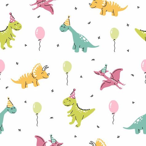 Birthday Pattern Design, Dinosaur Birthday Background, Dino Background, Dino Pajamas, Background Dinosaur, Dino Illustration, Birthday Background Wallpaper, Dinosaurs Birthday Party, Birthday Pattern