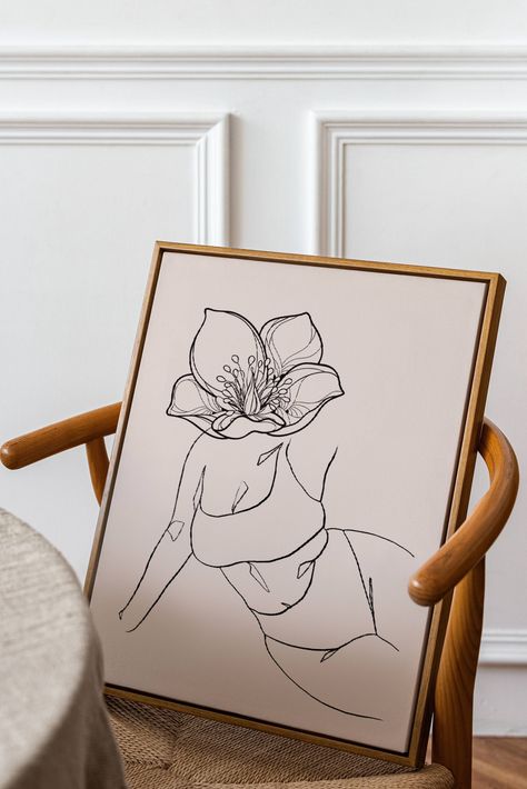 Body Positive Painting Ideas, Fancy Art Painting, Curvy Line Art, Body Positive Line Art, Feminine Line Art, Body Positive Art, Empowerment Art, Art 101, Line Art Flowers