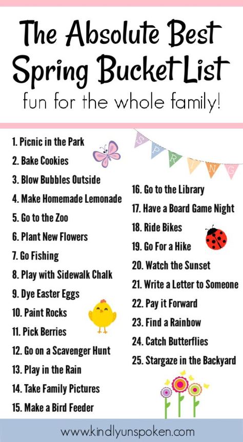 Bucket List For Families, Spring Bucket List, Family Spring Break, Spring Break Kids, Spring Break Party, Bucket List Spring, Spring Break Trips, Spring Fun, List Printable