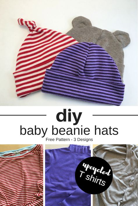 baby beanie hats from recycled t-shirts -youmakeitsimple.com Baby Hat Diy, Baby Clothes Diy, Baby Hat Sewing Pattern, Sewing Baby Clothes, Diy Shirts, Diy Baby Clothes, Hat Patterns To Sew, Baby Hat Patterns