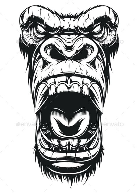 Gorilla Head by Andrey1005 | GraphicRiver Gorilla Skull Tattoo, Gorilla Tattoo Stencil, Gorilla Tattoo Ideas, Gorilla Tattoo Design, Gorilla Illustration, Background Sketch, Gorillas Art, Gorilla Tattoo, Graffiti Tattoo