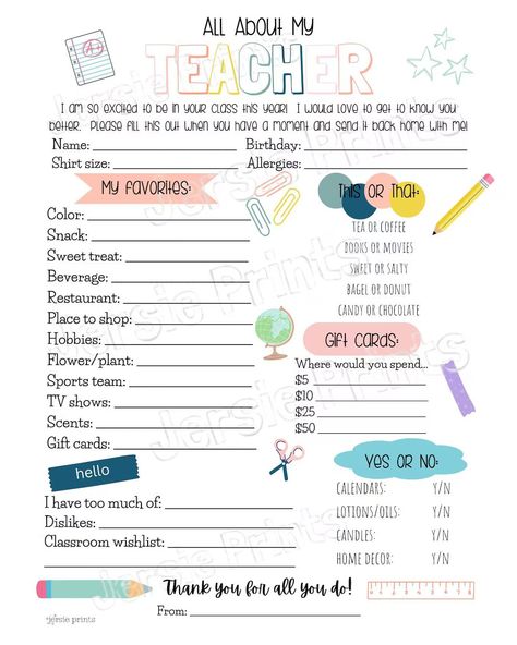 All About My Teacher / Teacher … curated on LTK Room Mom Teacher Questionnaire, Get To Know Teacher Questionnaire, Teachers Likes List, Favorites List For Teachers, Get To Know My Teacher Printable, Teacher Get To Know You Free Printable, Teacher Getting To Know You Sheet, Get To Know The Teacher Template, Teachers Favorites Printable