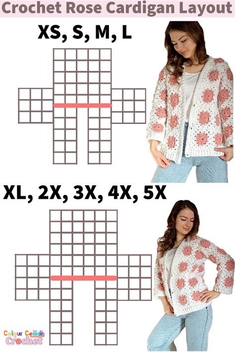 This crochet granny square cardigan is made with crochet rose flower granny squares that are designed to look more natural and artistic, almost like you're looking at pictures of roses. I love how the sleeves don't have a lot of bulk in this cardigan and are so simple. This free pattern has a step-by-step video tutorial, is straightforward & easy to follow and there is no seaming involved if you choose to join as you go. Pola Kardigan, Flower Granny Squares, Jaket Crochet, Projek Mengait, Crochet Granny Square Cardigan, Granny Square Cardigan, Granny Square Haken, Square Cardigan, Crochet Jacket Pattern