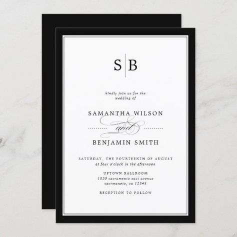 Black And White Formal Wedding, Black And White Formal, Zazzle Wedding Invitations, Popular Wedding Invitations, Monogram Wedding Invitation, Black And White Wedding Invitations, Monogram Wedding Invitations, Formal Wedding Invitations, White Wedding Invitations