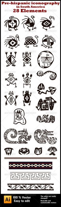 Pre-hispanic Iconography in South-America - Miscellaneous Vectors Samana, Inca Culture, Mundo Hippie, South America Map, Native American Symbols, American Symbols, Art Premier, Gourd Art, Art Culture