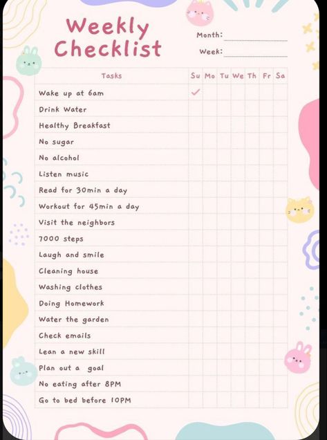 Daily Routine Schedule Checklist, Weekly Planner Checklist, How To Make Weekly Planner, To Do List Daily Things To Do, To Do List Template Cute, Daily Routine Schedule Planner, To Do List Ipad Template, Daily Routine Wallpaper Aesthetic, Digital Checklist Template