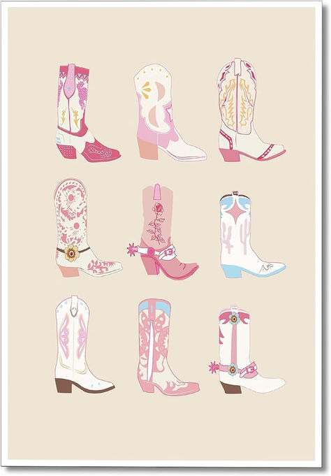 mifyuibytr Cowgirl Boots Print Poster, Pink Western Coastal Cowgirl Boot Aesthetic Canvas Wall Art, Preppy Cowgirl Room Decor 12x16in Unframed Preppy Cowgirl Room, Cowgirl Boot Aesthetic, Cowgirl Bedroom Decor, Cowgirl Room Decor, Cowgirl Boots Aesthetic, Pink Cowgirl Aesthetic, Cowgirl Boots Print, Boot Aesthetic, Pastel Posters