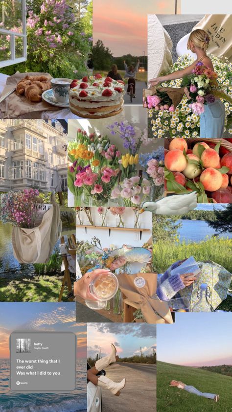 Cute Wallpapers Spring Aesthetic, Sunshine Vision Board, Spring Wallapers Aesthetics, April Collage Wallpaper, Spring Wallpaper Collage, Spring Mood Board Aesthetic, Isabelle Aesthetic, April Aesthetic Wallpaper, April Moodboard