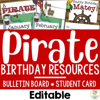 Celebrate the pirates  in your classroom. This pack of editable birthday resources includes what you need to celebrate your students birthdays throughout the school year!Simple, easy to prep, and editable! This pirate themed birthday chart will help you keep track of all the birthdays. You can laminate it and use it year after year!The best part is, this PowerPoint file is completely EDITABLE, so you can customize it to fit your needs!This pack includes:Pirate Theme Birthday ChartBirthday cards Student Job Chart, Bulletin Board Back To School, Behavior Management Chart, Pirate Theme Classroom, Pirate Classroom, Birthday Chart, Pirate Activities, Back To School Classroom, Pirate Themed Birthday