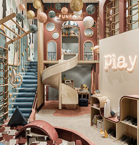 Indoor Play Area For Kids, Playroom Cafe, Kids Play Area Indoor, Kids Play Centre, Indoor Playground Design, Public Library Design, Kids Indoor Play, Coffee House Design, Indoor Playroom