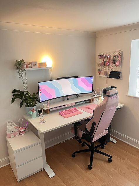 Pc Setup Girl, Study Table Ideas Bedroom, Desk Room Ideas, Study Table Setup, Girl Gamer Room, Pc Setup Ideas, Work From Home Set Up, Girl Gaming Setup, Gaming Setup Bedroom